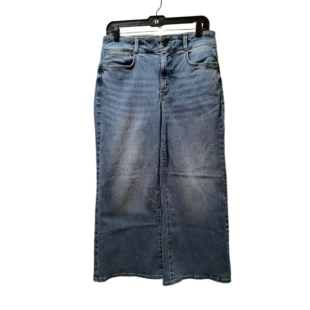 NYDJ Wide Leg Cool Embrace Denim Crop Jeans 10L Blue Stretch Denim Lift Tuck